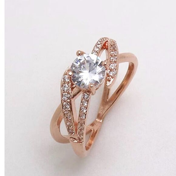 Ring 18K Rose Gold Diamond 5 7 - Picture 7 of 15